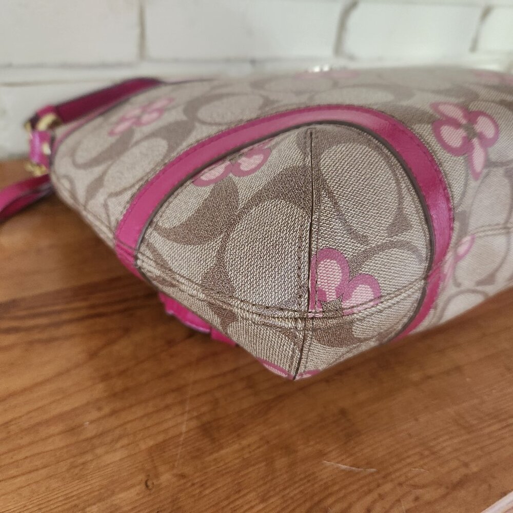 Coach Peyton Signature Khaki & Pink Crossbody Bag Purse Large - Picture 7 of 11